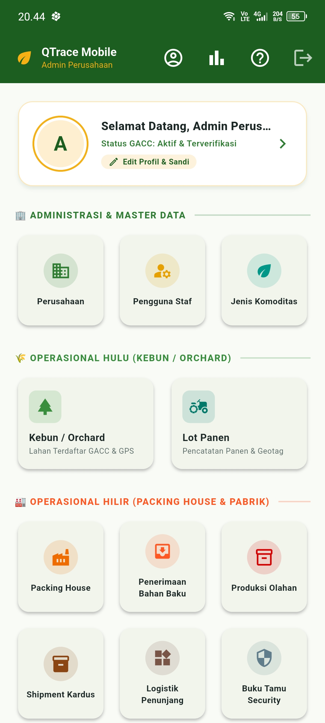 Dashboard Utama Mobile
