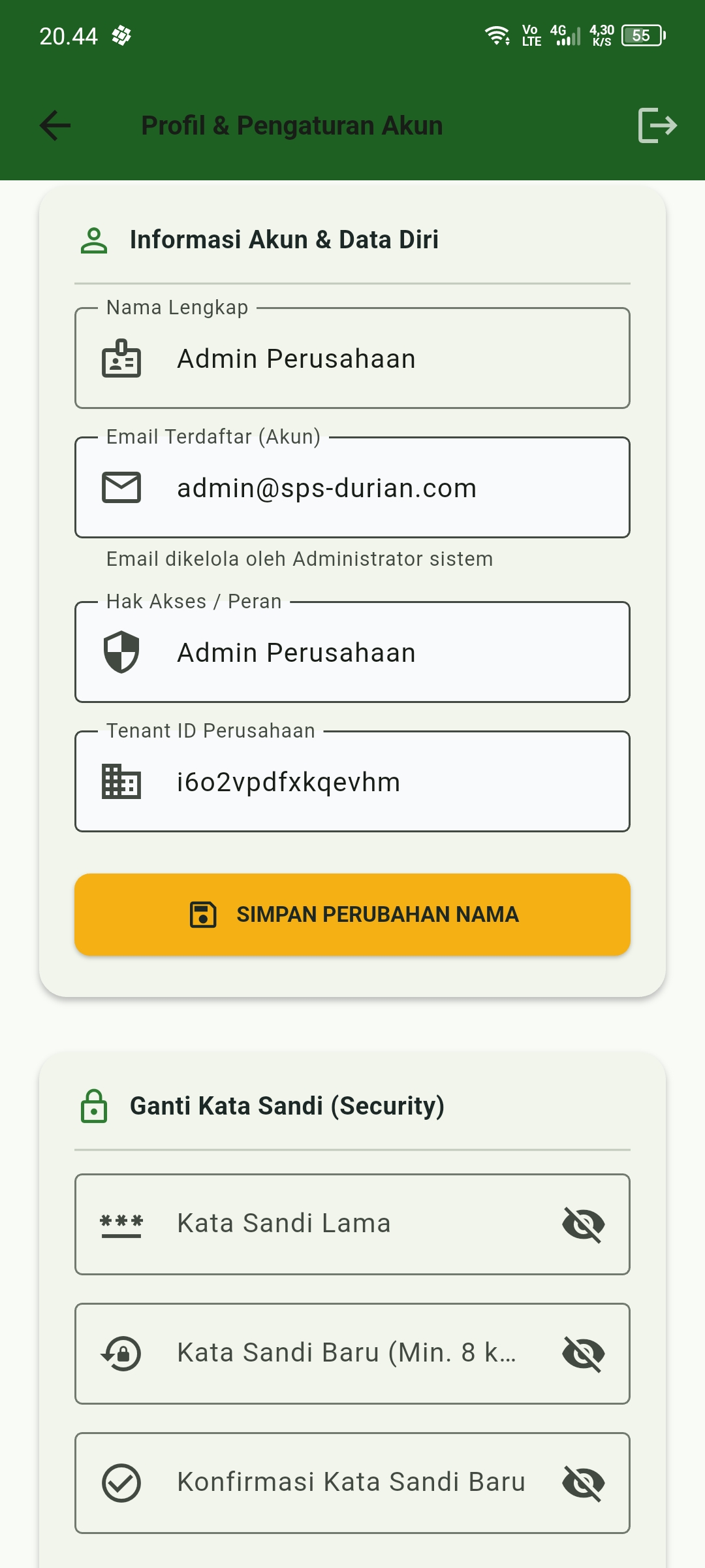 Layar Profil & Ganti Password