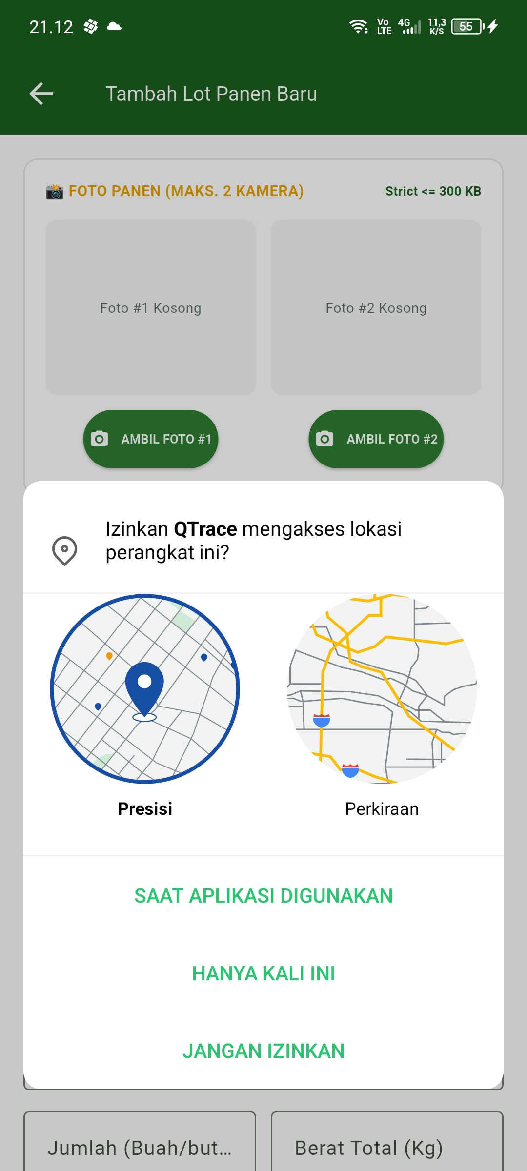 Formulir Catat Panen Baru