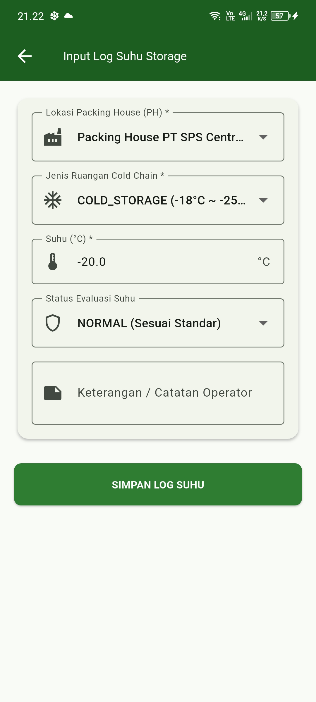 Form QC Suhu Cold Storage