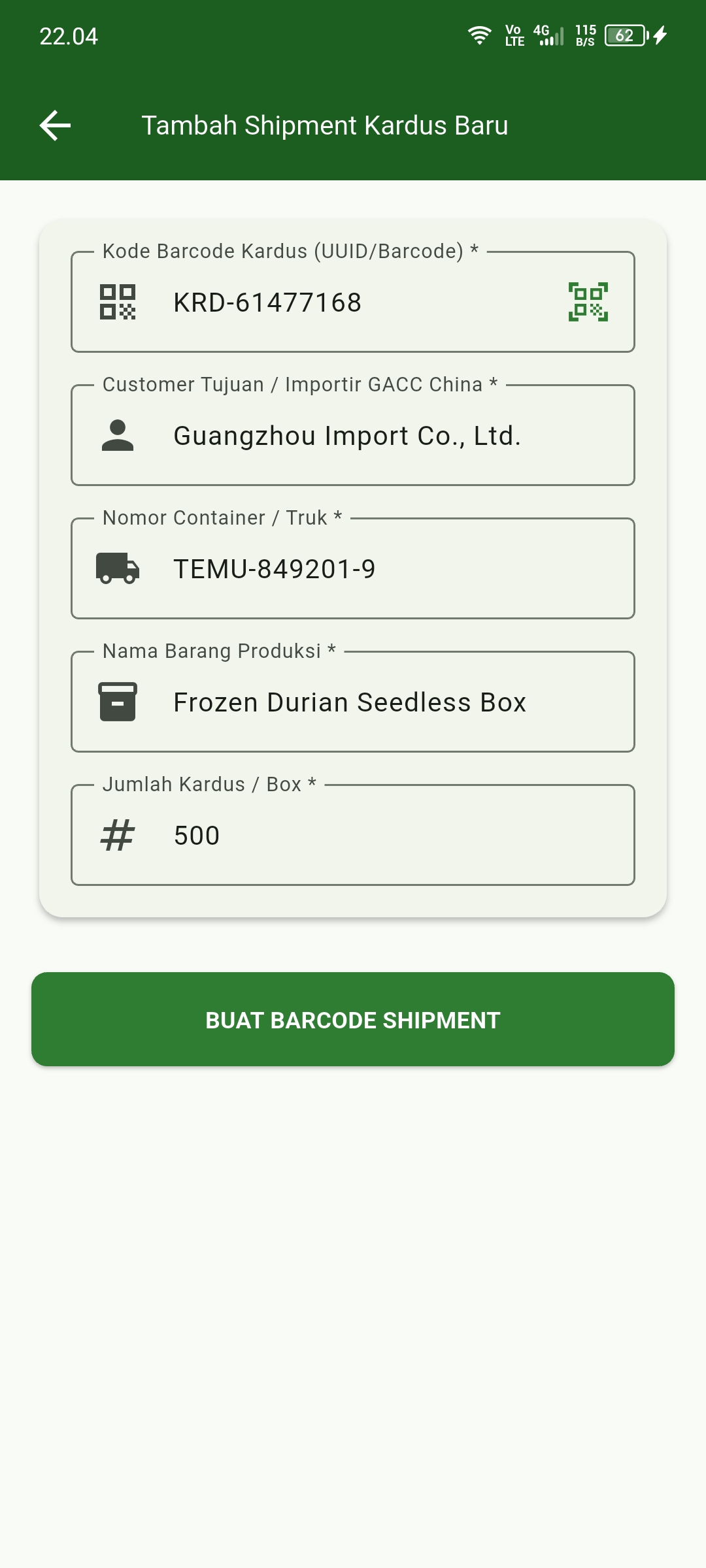 Form Input Shipping Barcode